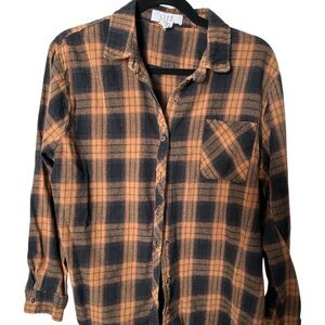 Women's Plaid Button Down Shirt - Rust and Black